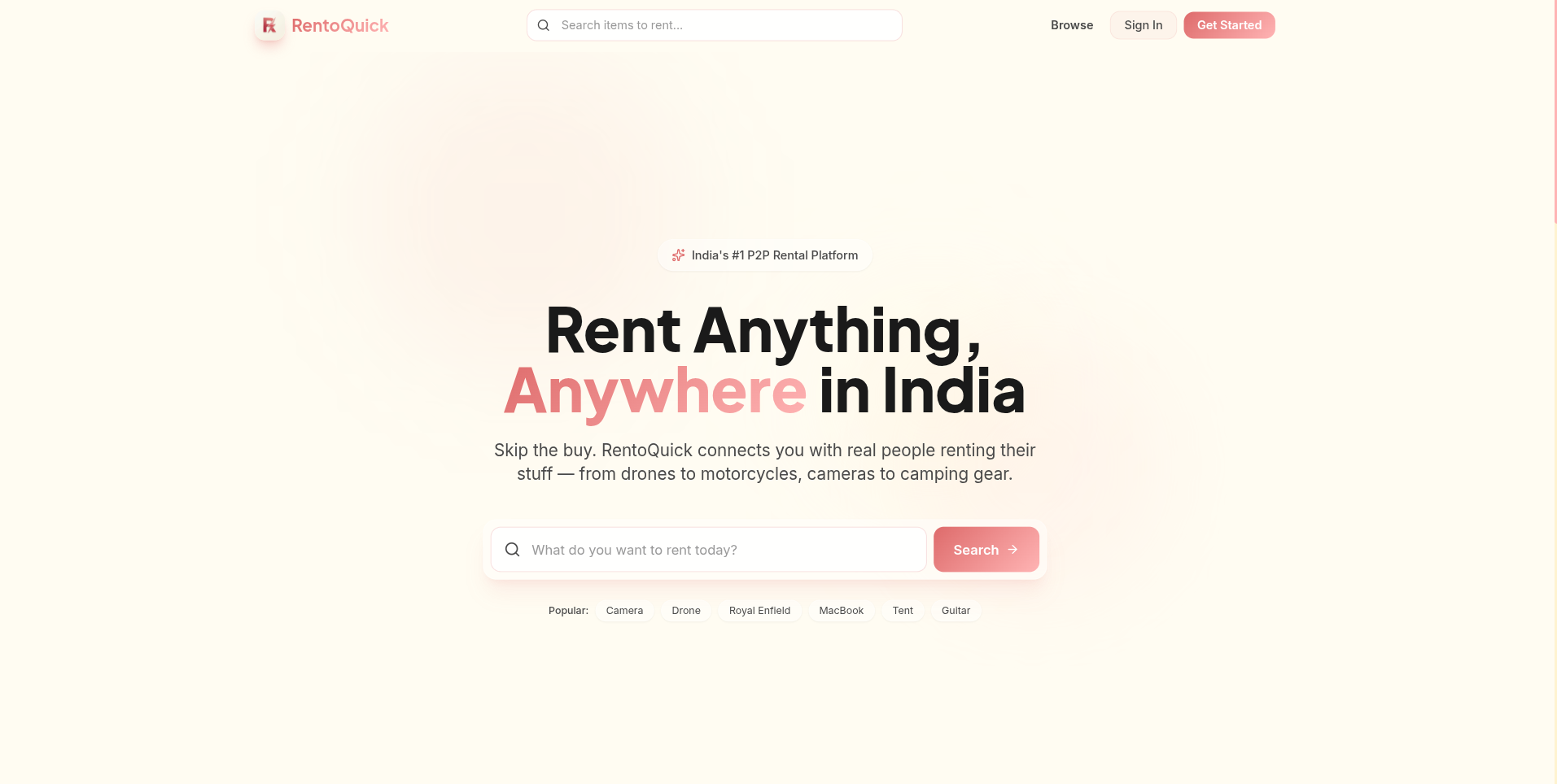 RentoQuick - P2P Rental Marketplace